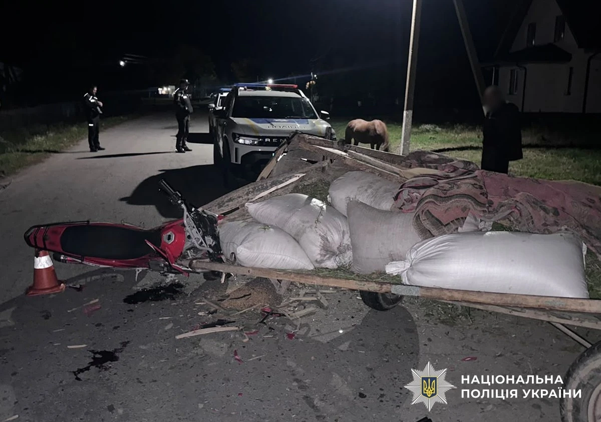 Троє людей у лікарні після зіткнення мотоцикла з возом на Звягельщині