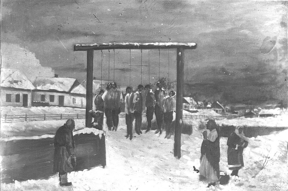 Шибениця біля входу в парк у лютому 1943 р.