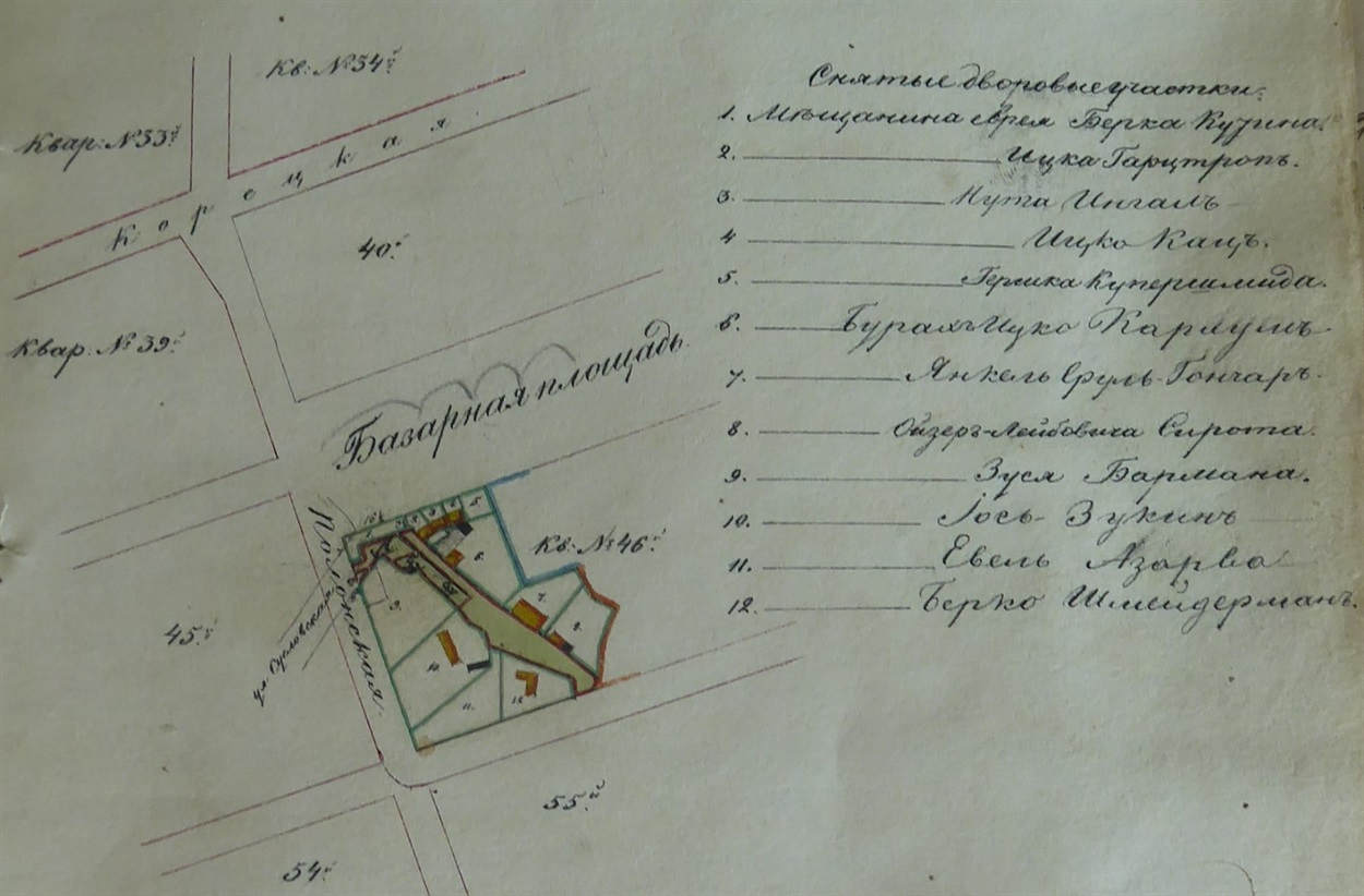 Медовий провулок (виділений зеленим кольором) на плані ділянки 1863 р.