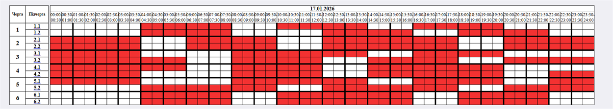 Графік відключень світла на 17 січня