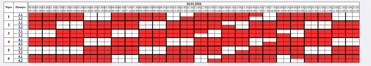 Графік відключена світла на 26 січня
