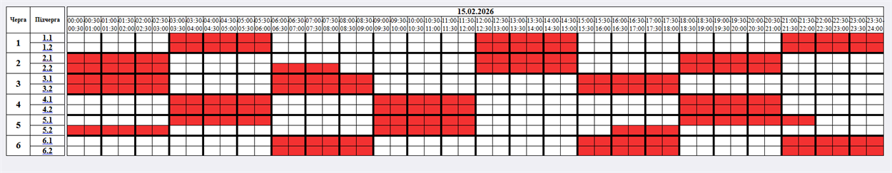 Графік відключень на 15 лютого: коли світла не буде