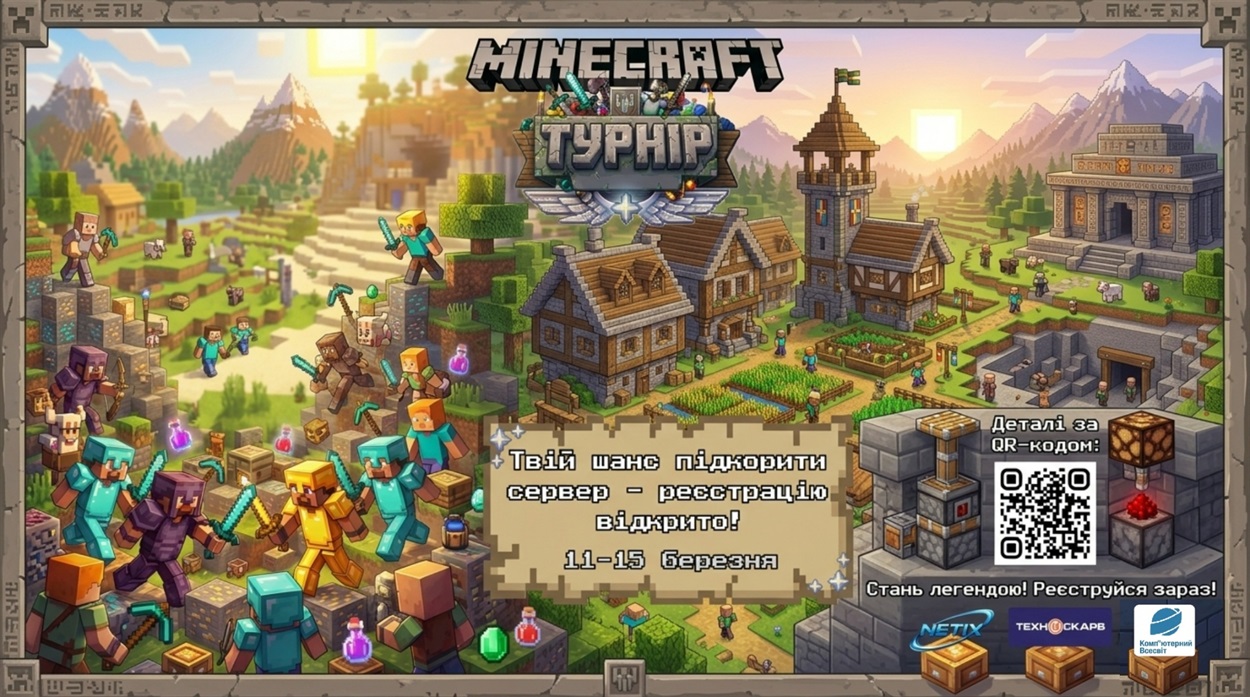 Minecraft-турнір у Звягелі: Netix запускає Королівську Битву 17 березня